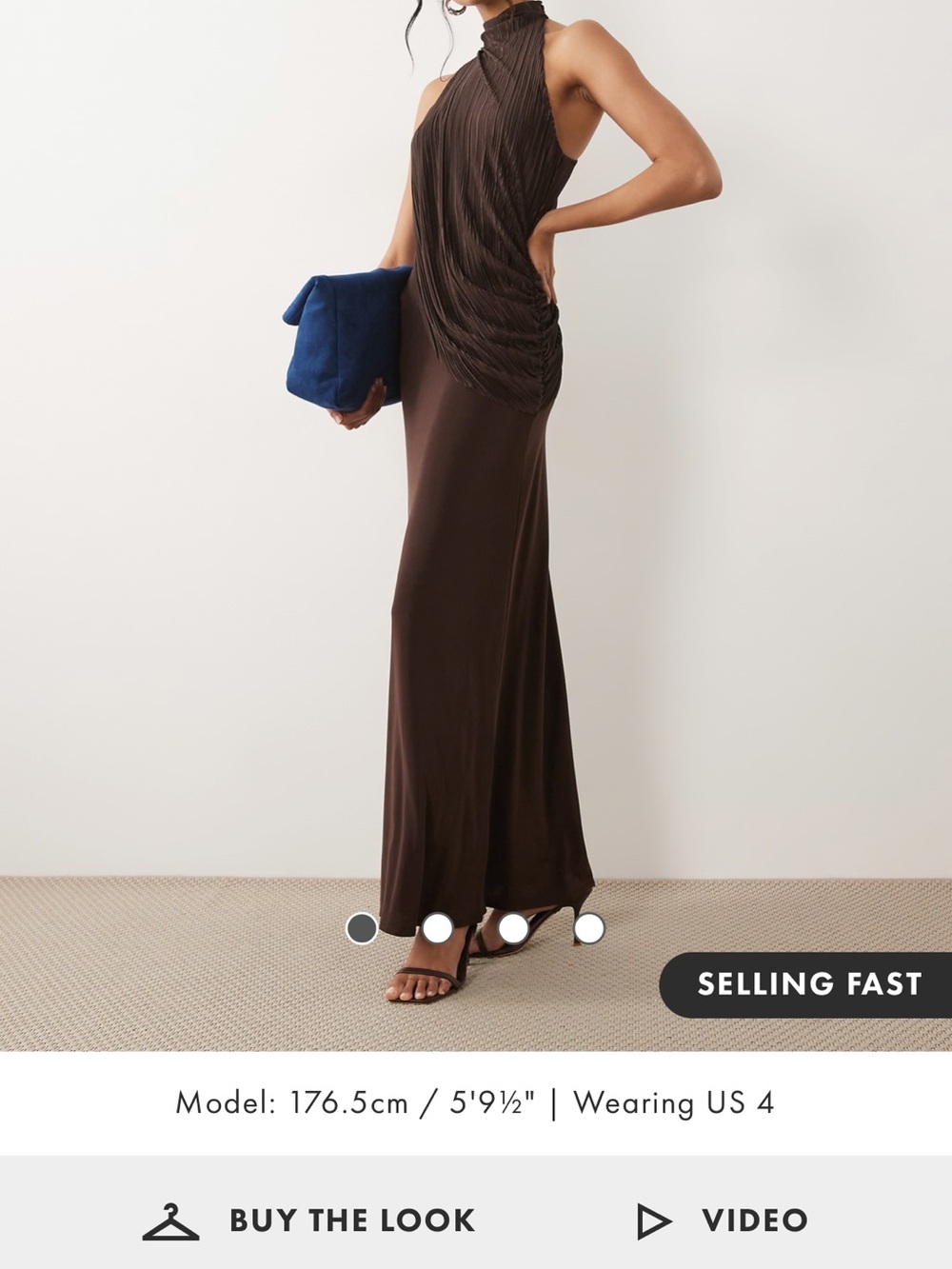 ASOS DESIGN plisse contrast draped halter neck maxi dress in rum raisin